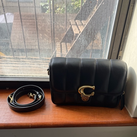 EUC Coach Quilted Studio Shoulder Bag in Black Nappa Leather with Gold Accents - Picture 2 of 11